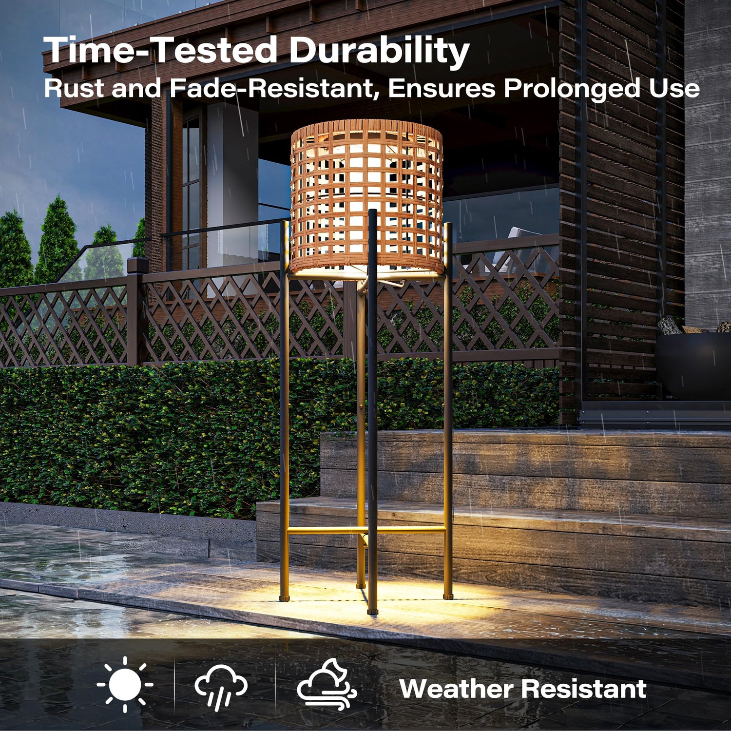 LAUSAINT HOME Solar Powered Outdoor Floor Lamp with Auto On/Off LED Light