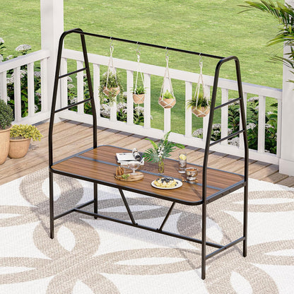 LAUSAINT HOME A-Frame Outdoor Dining Table with 4 Hooks for Hanging Plants, Lights, décors