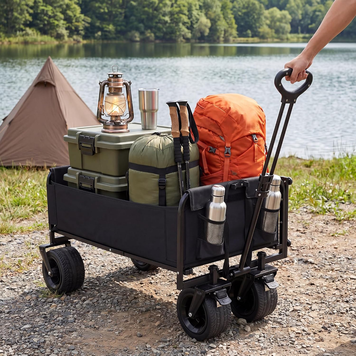 LAUSAINT HOME 3-in-1 Foldable Wagon Cart with Bench Seat, Heavy Duty Collapsible Utility Wagon