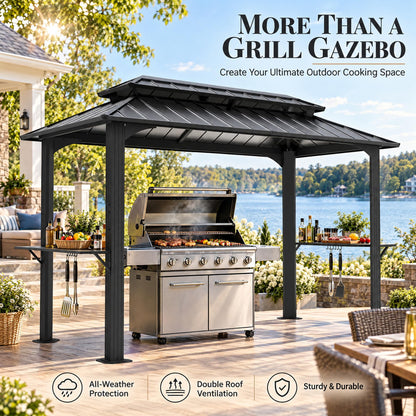LAUSAINT HOME 5x8 FT Outdoor Grill Gazebo Canopy, BBQ Gazebo with 2-Tier Vented Top, 2 Durable Shelves &amp; Metal Frame Grill ShelterDark Gray