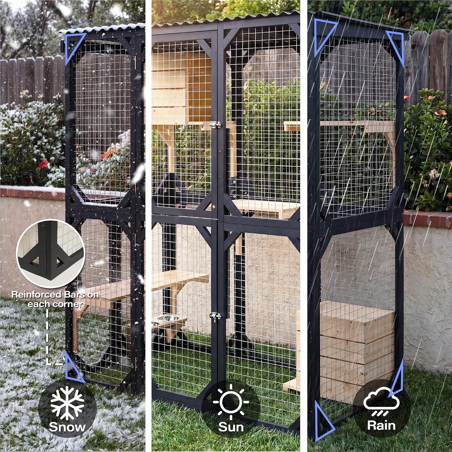 Lausaint Home 70.8" Catio Outdoor Cat Enclosure with Weatherproof Roof