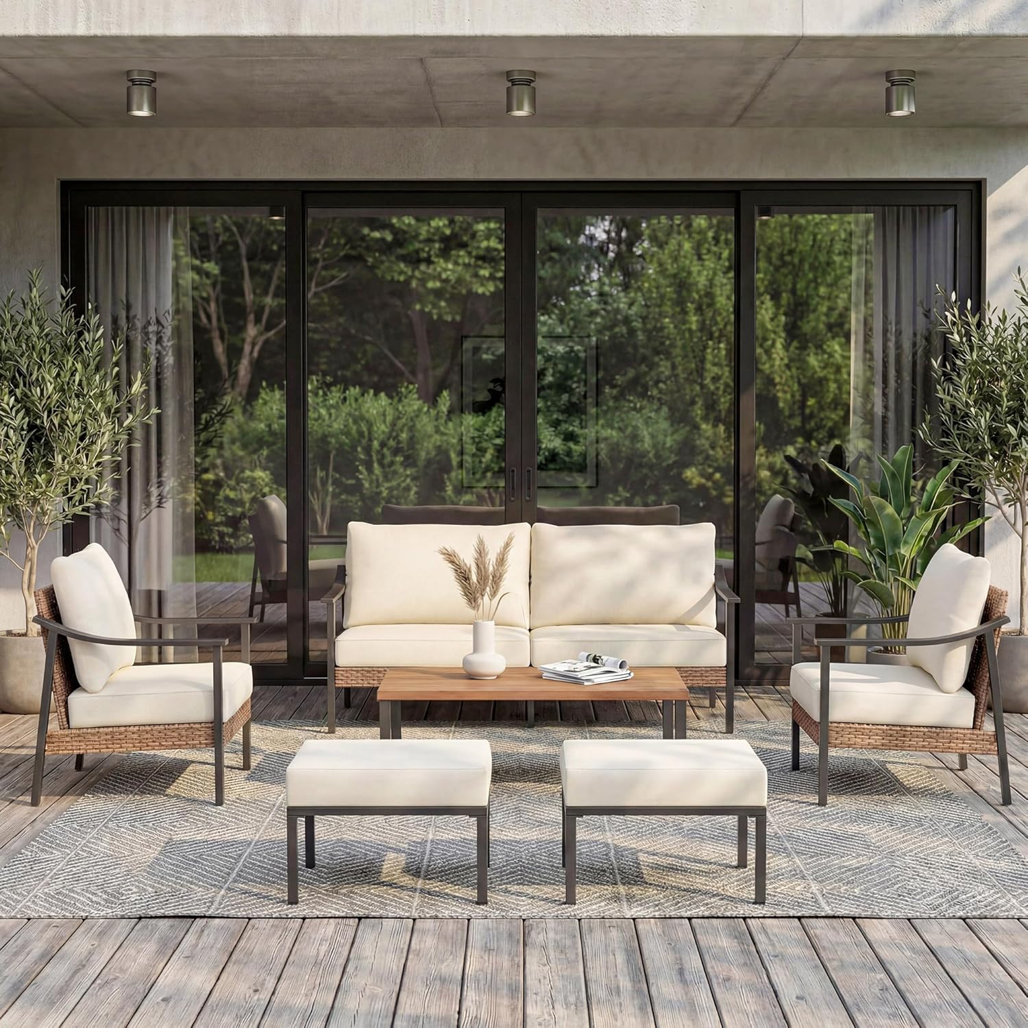 LAUSAINT HOME 6 Pieces Outdoor Patio Furniture Set, Rattan Outdoor Couch Sectional