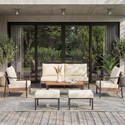 LAUSAINT HOME 6 Pieces Outdoor Patio Furniture Set, Rattan Outdoor Couch Sectional