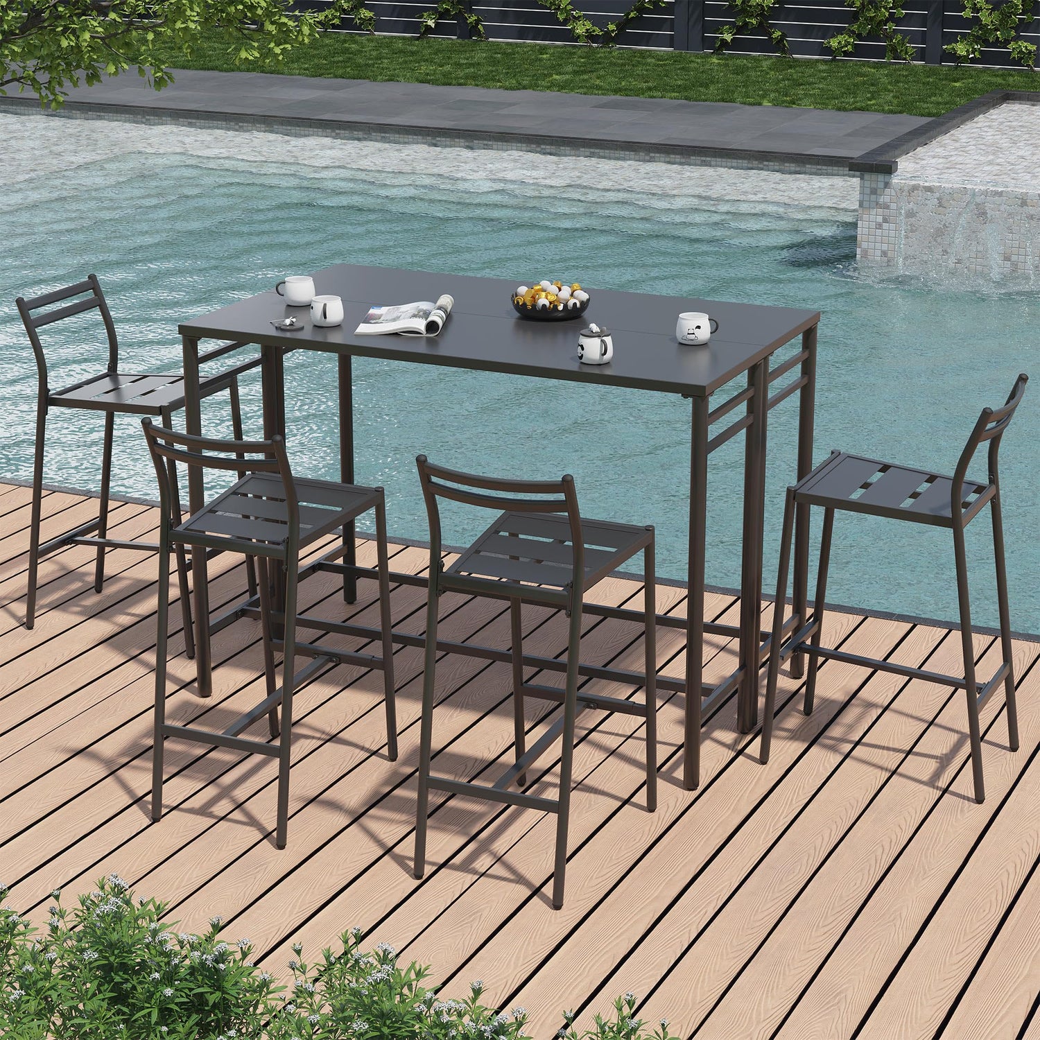 LAUSAINT HOME Outdoor Bar Height Set, 3 Pieces Patio High Top Table &amp; Bar Stools