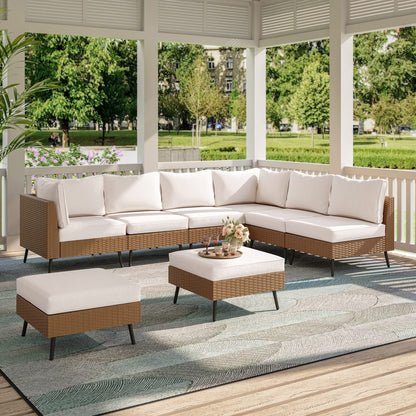 LAUSAINT HOME Outdoor Patio Furniture, 6 Piece Outdoor Sectional Sofa PE Rattan Wicker Patio Conversation Sets, All Weather Patio Furniture Set with Thick Cushions for Garden, Backyard(Beige)