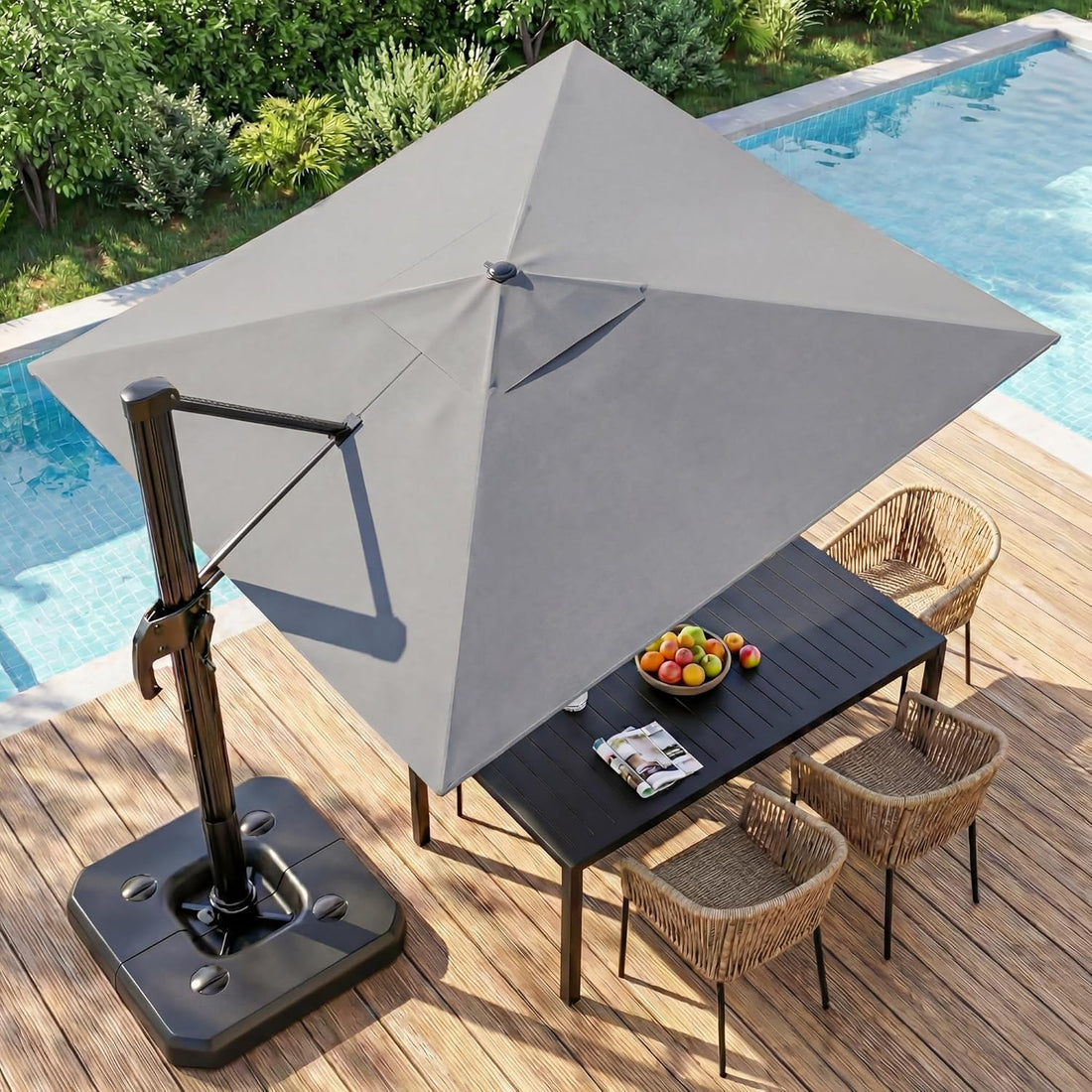 LAUSAINT HOME Cantilever Patio Umbrella, 360° Rotating Offset Umbrella with Aluminum Frame