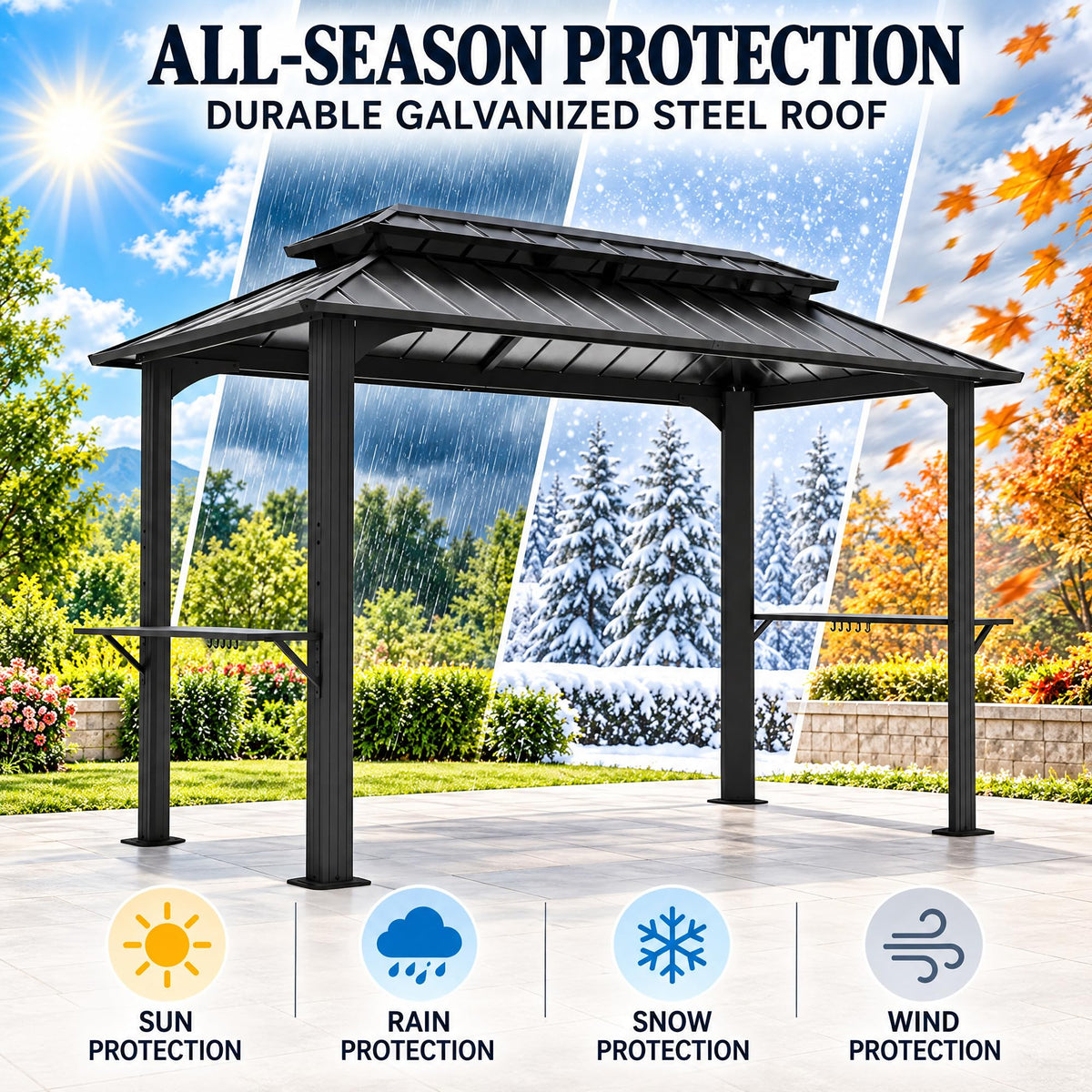LAUSAINT HOME 5x8 FT Outdoor Grill Gazebo Canopy, BBQ Gazebo with 2-Tier Vented Top, 2 Durable Shelves &amp; Metal Frame Grill ShelterDark Gray