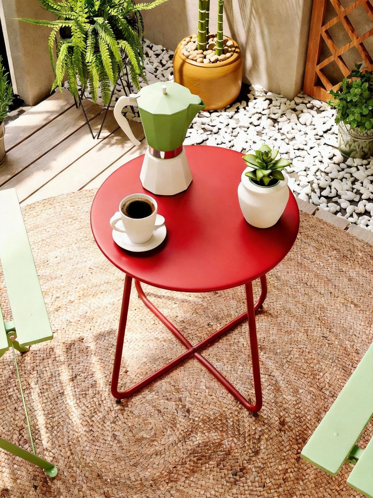 LAUSAINT HOME 18" Outdoor Side Table, Small Round Patio Table with Adjustable Footpads
