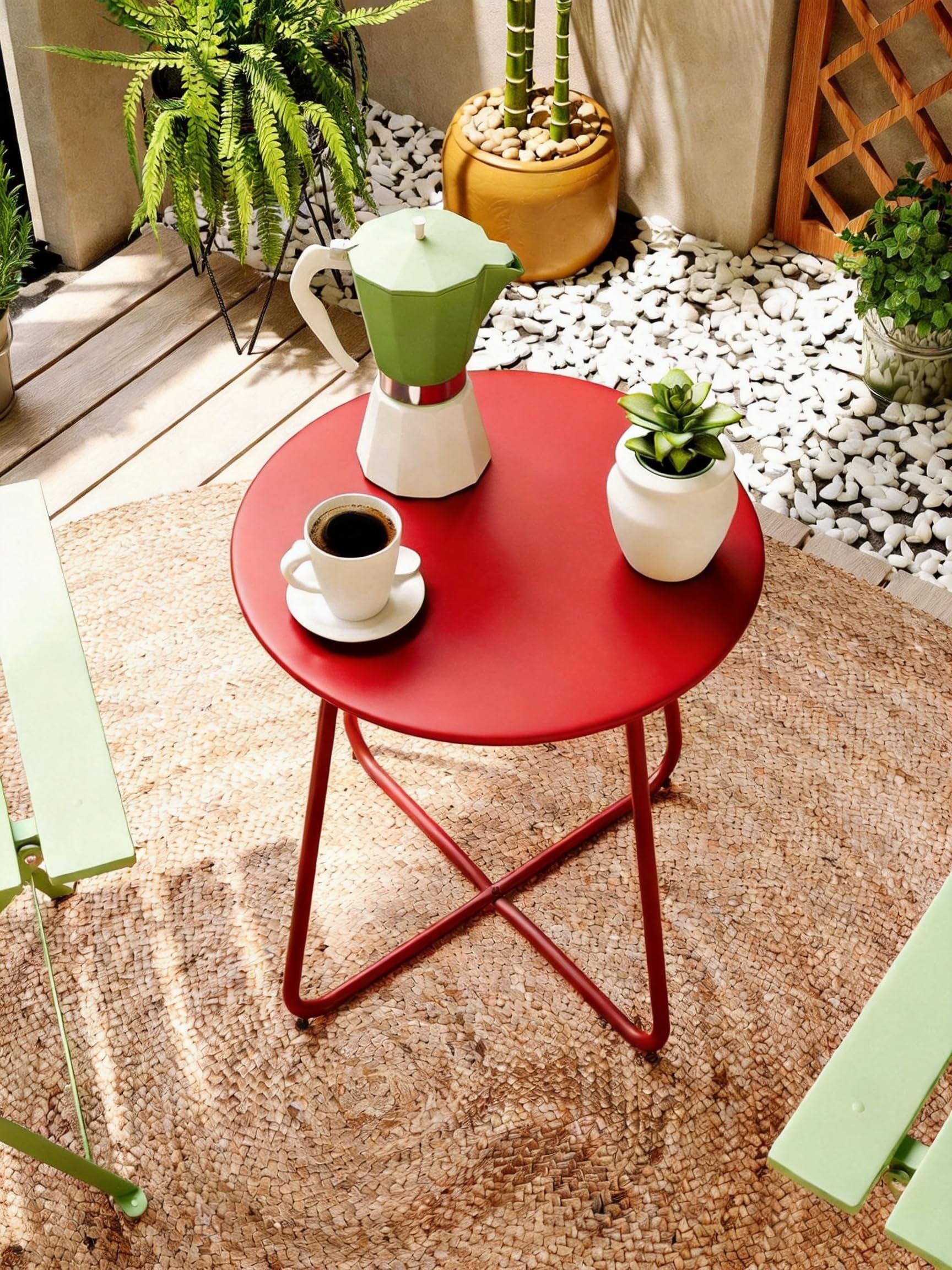 LAUSAINT HOME 18" Outdoor Side Table, Small Round Patio Table with Adjustable Footpads