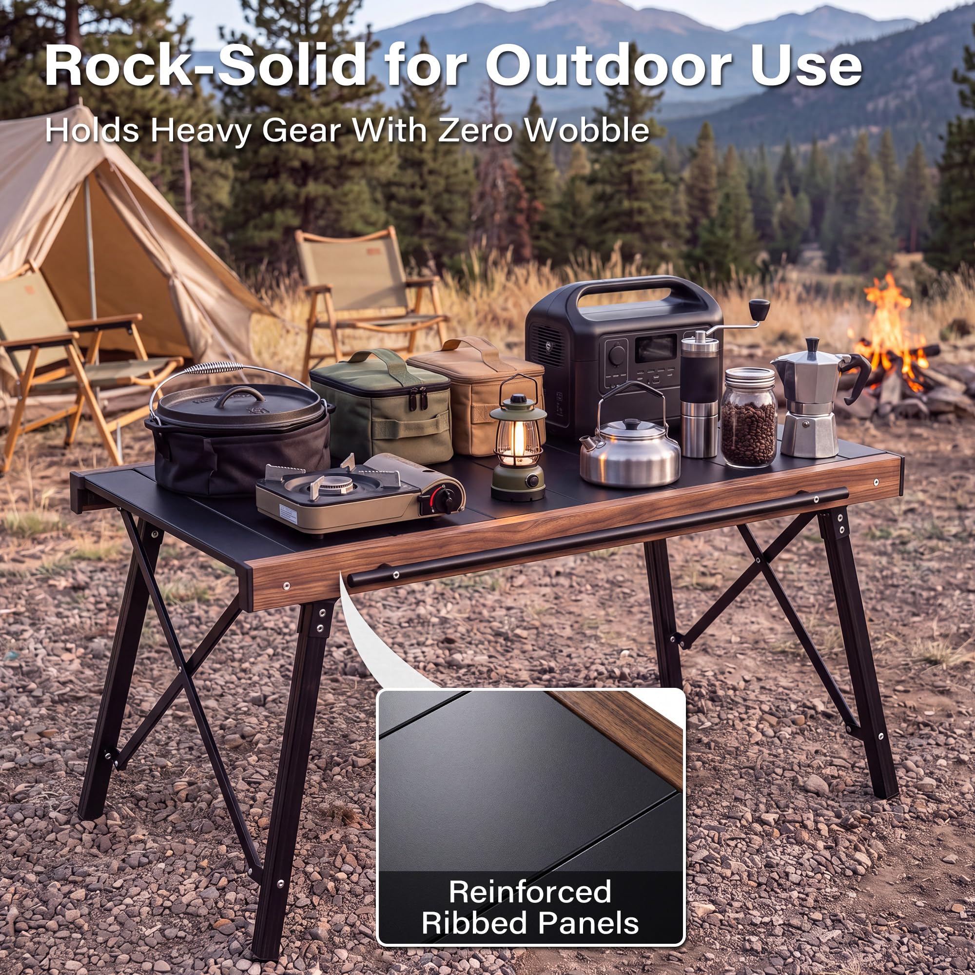 Modular IGT Camping Table, Height Adjustable Outdoor Portable Table with Folding Design, Folding Camp Table with Expandable Cooking Area for Picnic, BBQ and Patio