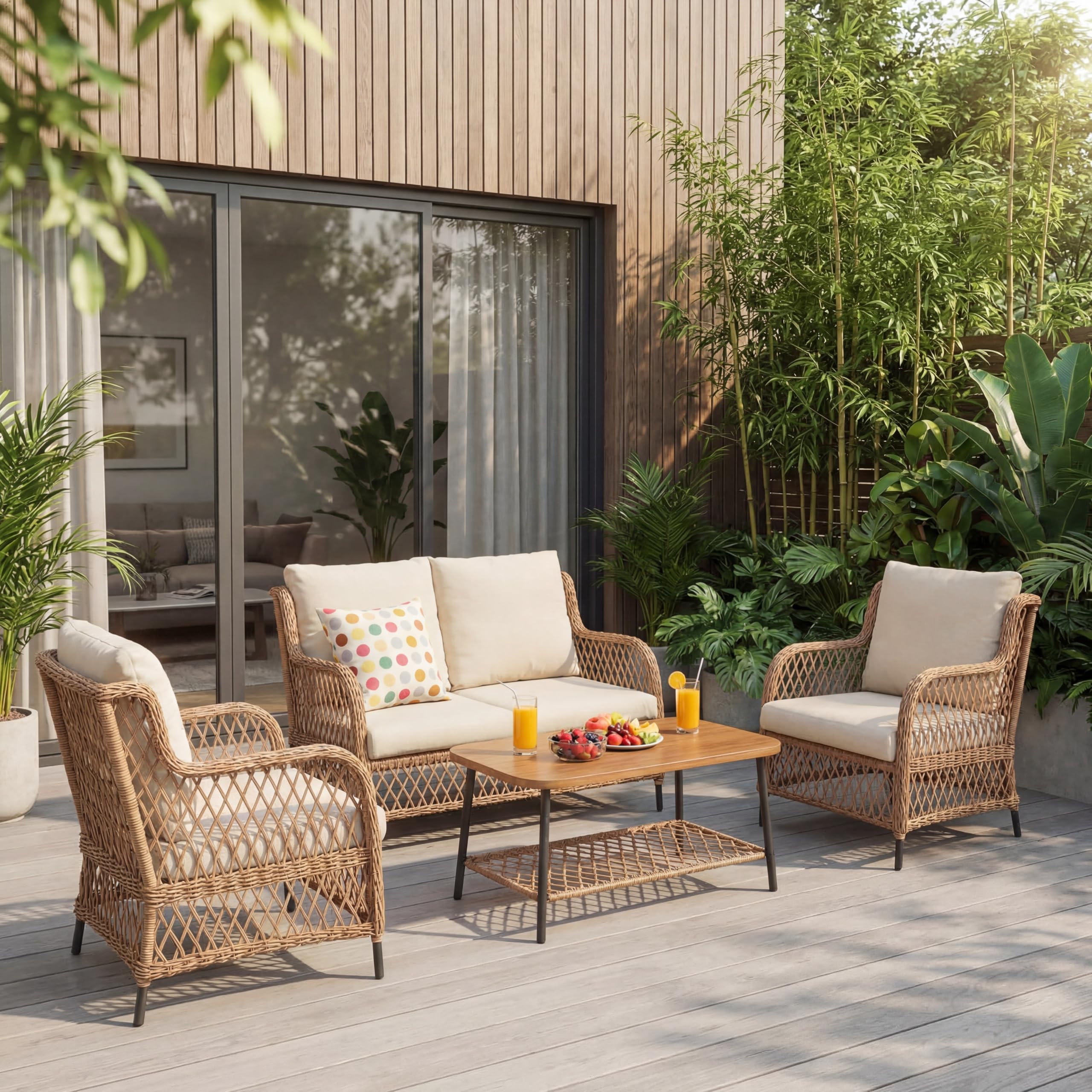 LAUSAINT HOME Outdoor Patio Furniture Set, High Back Wicker Bistro Chairs