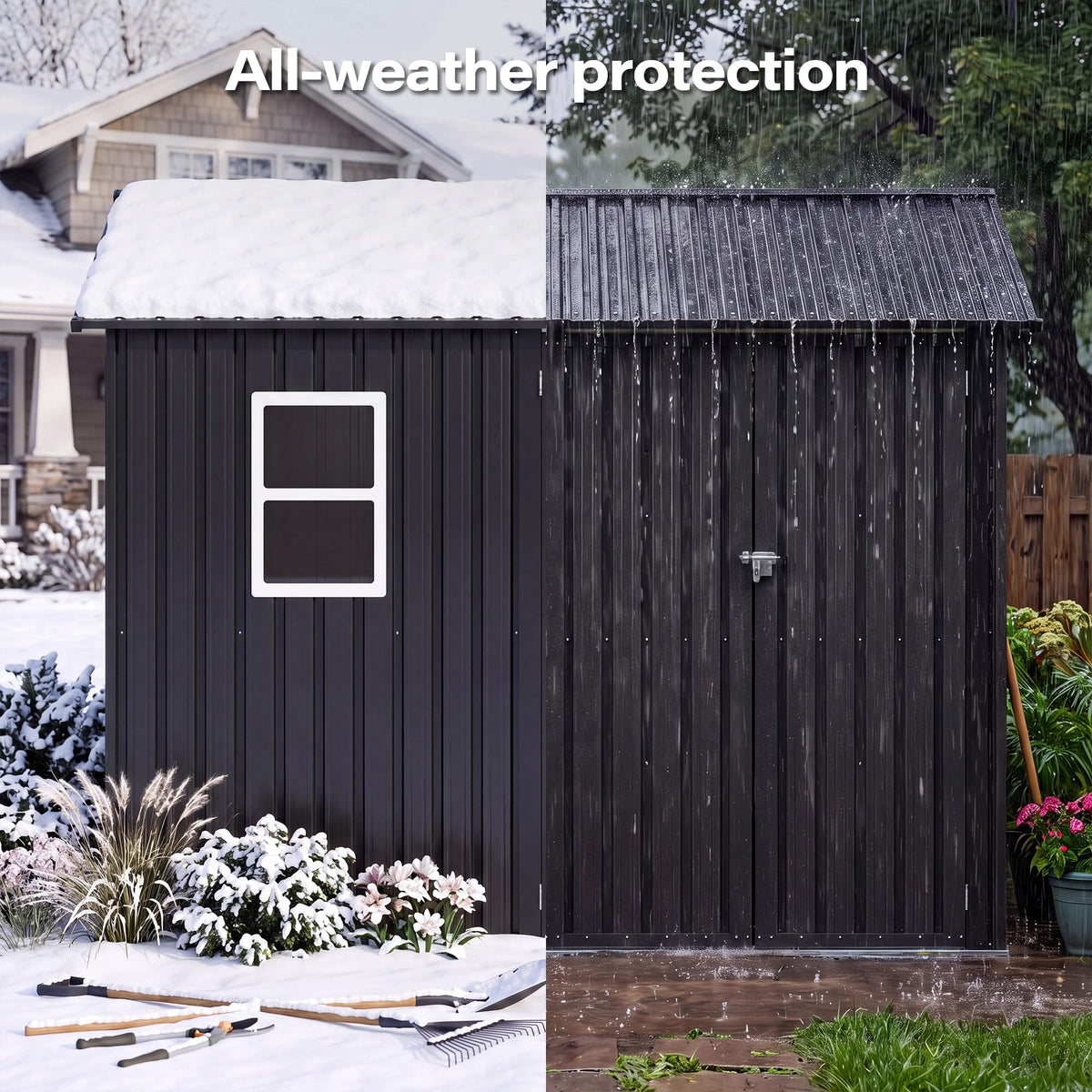 LAUSAINT HOME 10 x 3 FT 2-in-1 Metal Outdoor Storage Shed with Hardtop Gazebo, Lockable Galvanized Steel Lean-to Tool Shed with Sloped Roof, Black