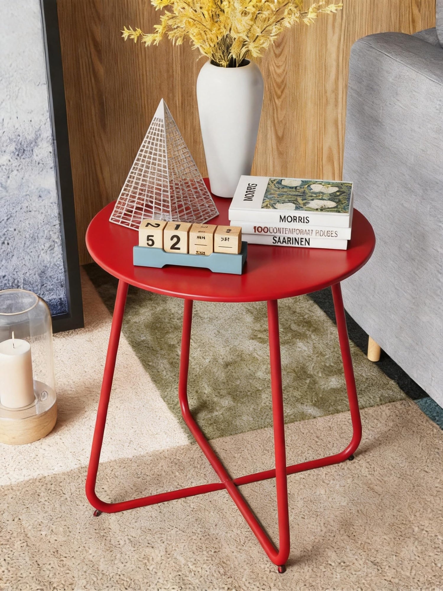 LAUSAINT HOME 18" Outdoor Side Table, Small Round Patio Table with Adjustable Footpads