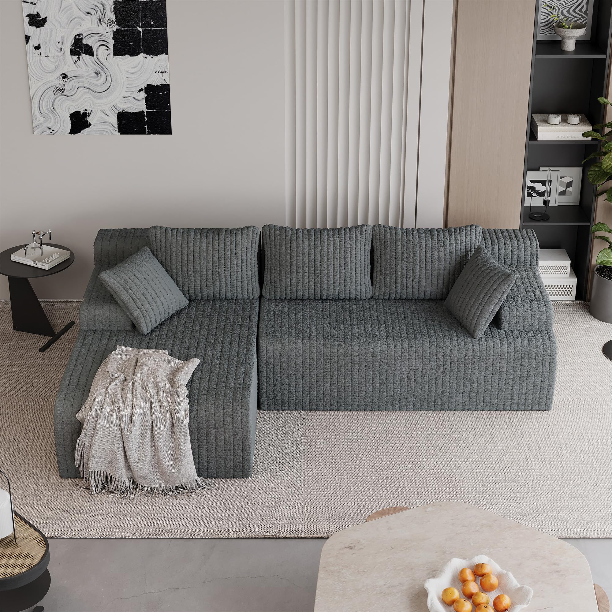 LAUSAINT HOME 96" Modular Sectional Sofa Couches, L-Shaped Boneless Cloud Sofa with 3 Deep Seat