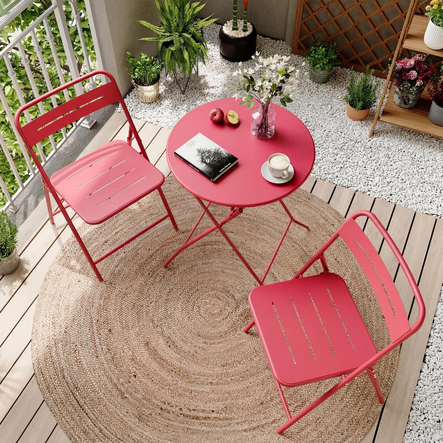 LAUSAINT HOME 3-Piece Steel Folding Bistro Set, Premium Weather-Resistant Patio Table &amp; 2 Chairs