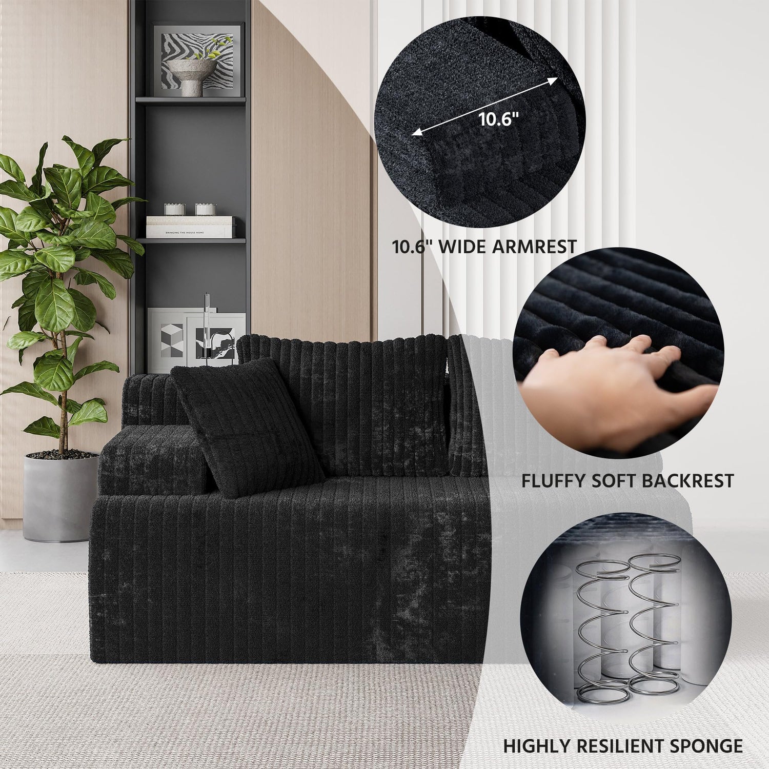 LAUSAINT HOME 96" Modular Sectional Sofa Couches, L-Shaped Boneless Cloud Sofa with 3 Deep Seat