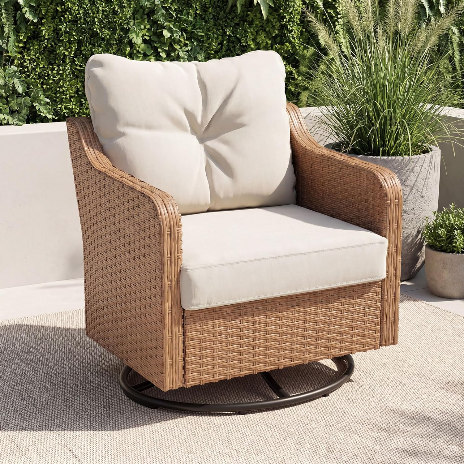 LAUSAINT HOME Outdoor Swivel Glider Rocker Chair, Premium Handwoven Wicker Patio Chair