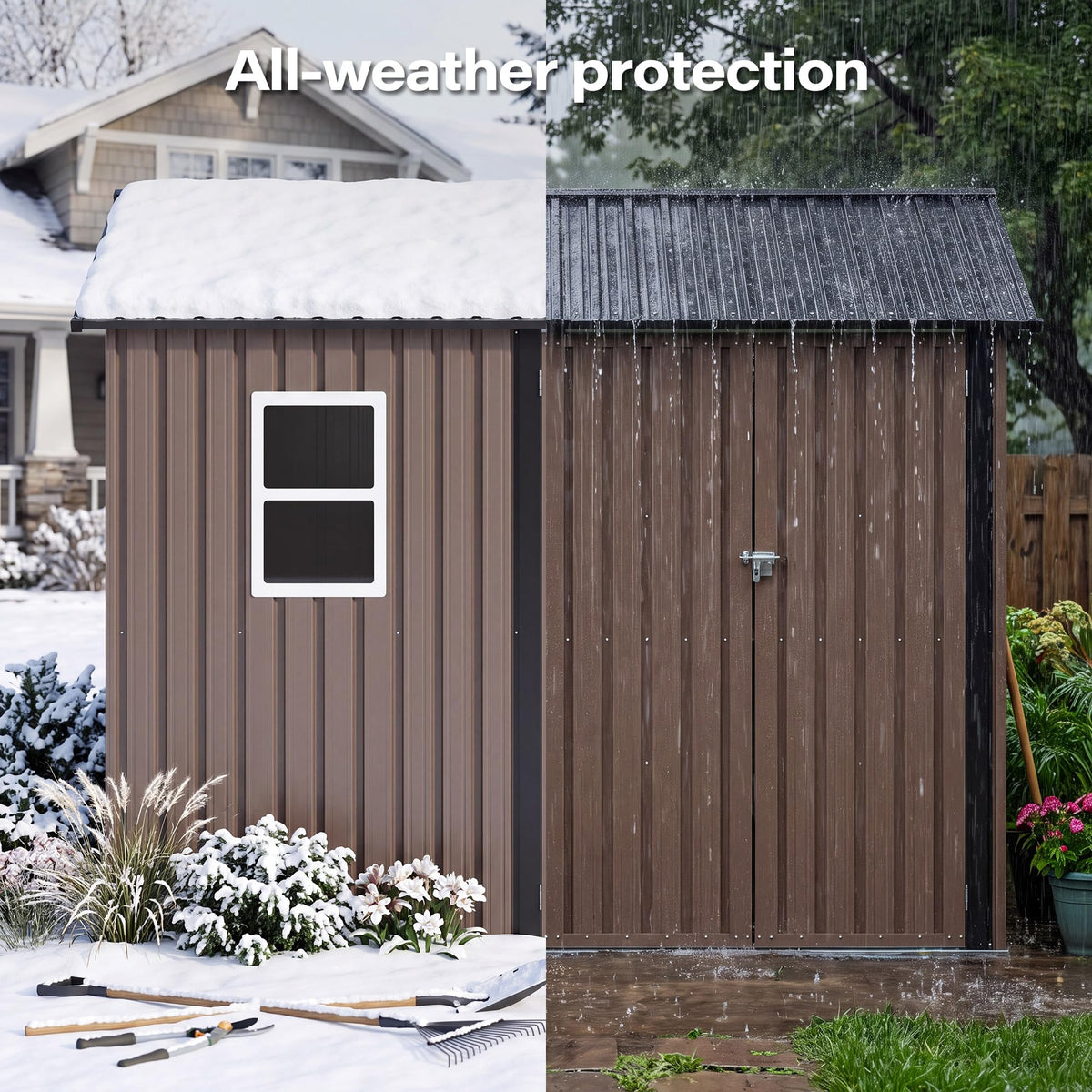 LAUSAINT HOME 10 x 3 FT 2-in-1 Metal Outdoor Storage Shed with Hardtop Gazebo, Lockable Galvanized Steel Lean-to Tool Shed with Sloped Roof, Black