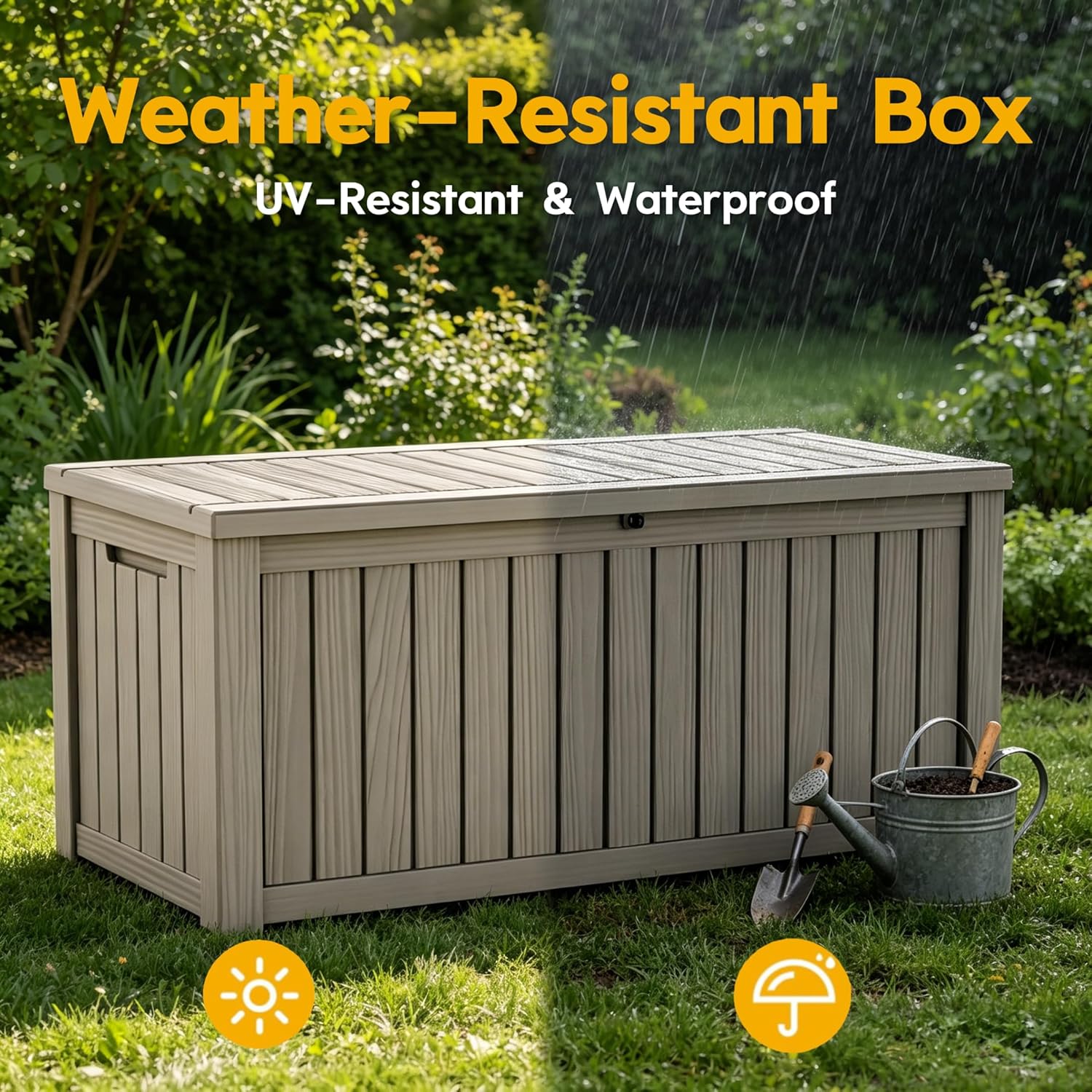 LAUSAINT HOME Resin Deck Box for Outdoor Storage - Weatherproof Patio Storage Bench