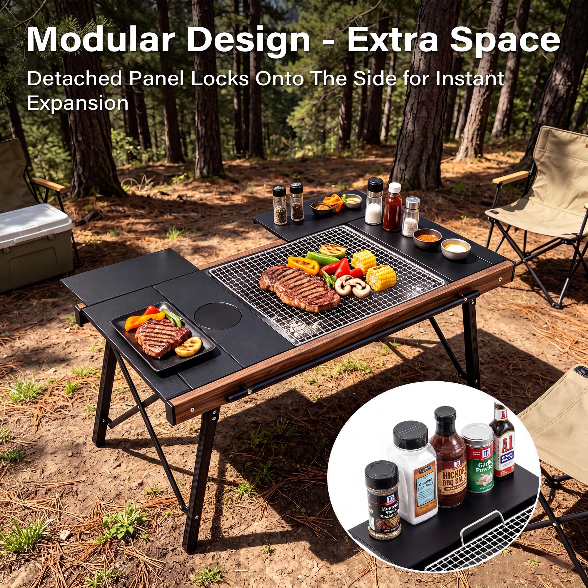 Modular IGT Camping Table, Height Adjustable Outdoor Portable Table with Folding Design, Folding Camp Table with Expandable Cooking Area for Picnic, BBQ and Patio