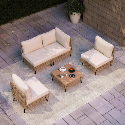 LAUSAINT HOME Outdoor Sectional Sofa Set All-Weather Patio Conversation Set with Thick Cushions