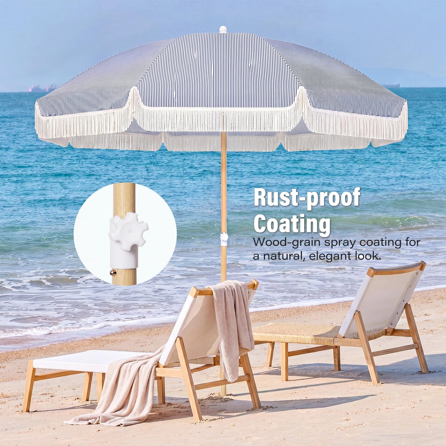 LAUSAINT HOME 8ft Boho Beach Umbrella, UPF 50+ Sun Protection Outdoor Patio Umbrella with 8 Fiberglass Ribs, Rust-Resistant Frame for Garden, Poolside, Lawn, Backyard