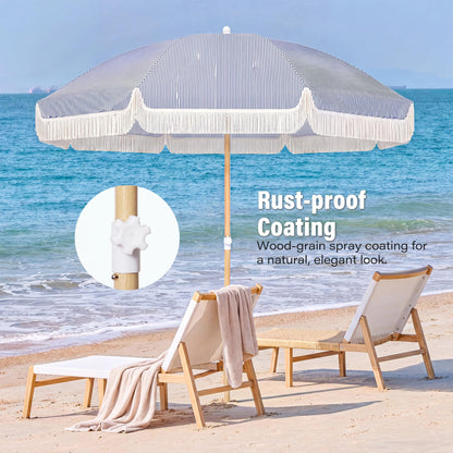 LAUSAINT HOME 8ft Boho Beach Umbrella, UPF 50+ Sun Protection Outdoor Patio Umbrella with 8 Fiberglass Ribs, Rust-Resistant Frame for Garden, Poolside, Lawn, Backyard