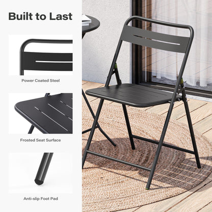 LAUSAINT HOME 3-Piece Steel Folding Bistro Set, Premium Weather-Resistant Patio Table &amp; 2 Chairs
