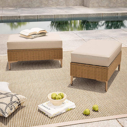 LAUSAINT HOME 2 Pieces Outdoor Patio Ottoman Set with Large 5-Inch Beige Cushions