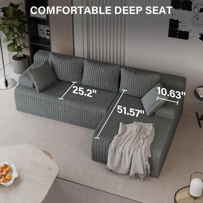 LAUSAINT HOME 96" Modular Sectional Sofa Couches, L-Shaped Boneless Cloud Sofa with 3 Deep Seat