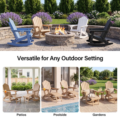 LAUSAINT HOME Folding Adirondack Rocking Chairs Set with Retractable Ottomans, 3-Position Adjustable Backrests and Cup Holders