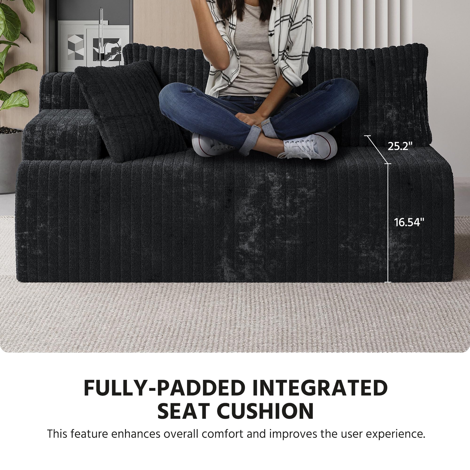 LAUSAINT HOME 96" Modular Sectional Sofa Couches, L-Shaped Boneless Cloud Sofa with 3 Deep Seat