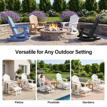 LAUSAINT HOME Folding Adirondack Rocking Chairs Set with Retractable Ottomans, 3-Position Adjustable Backrests and Cup Holders