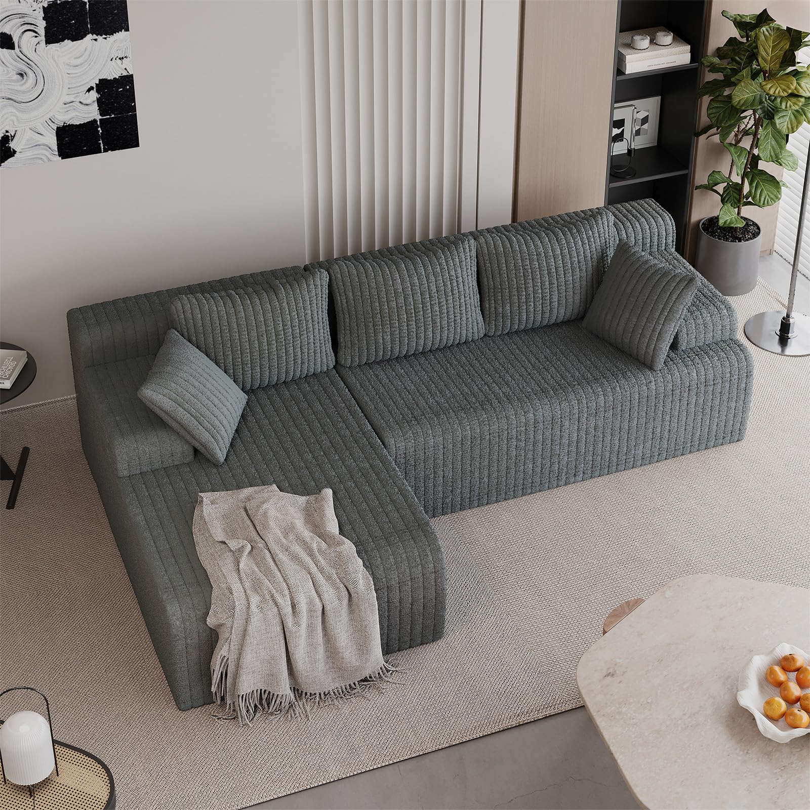 LAUSAINT HOME 96" Modular Sectional Sofa Couches, L-Shaped Boneless Cloud Sofa with 3 Deep Seat