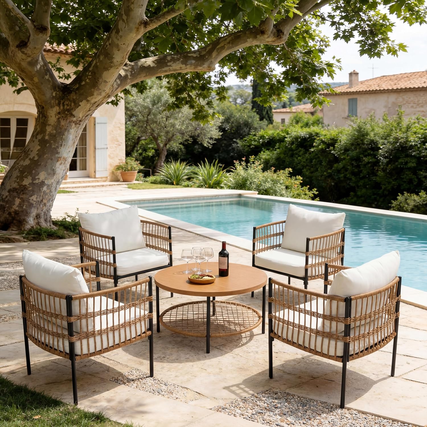 LAUSAINT HOME Patio Bistro Set, All-Weather Wicker Patio Furniture Set with Thick Cushions
