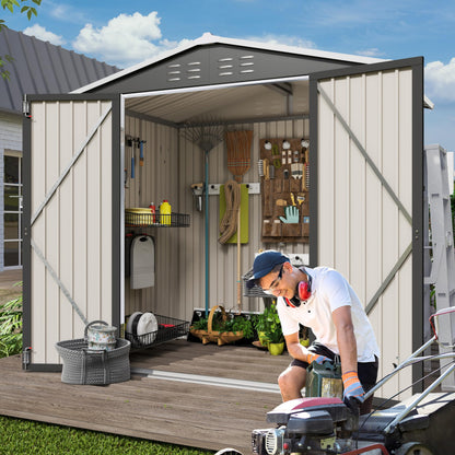 LAUSAINT HOME 10 x 3 FT 2-in-1 Metal Outdoor Storage Shed with Hardtop Gazebo, Lockable Galvanized Steel Lean-to Tool Shed with Sloped Roof, Black