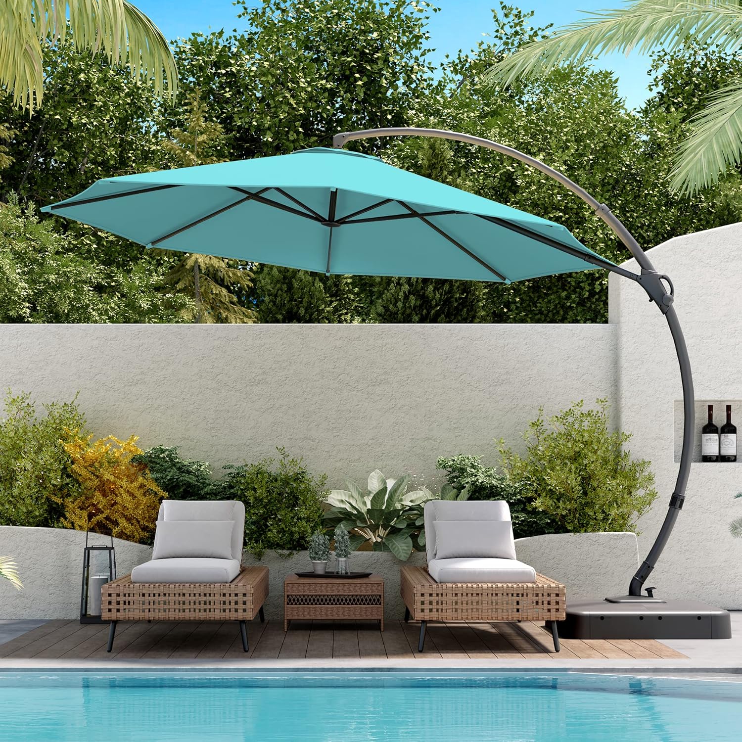 LAUSAINT HOME Outdoor Patio Umbrella with Base Included, Large Sun Shade Cantilever Umbrella Deluxe Curvy