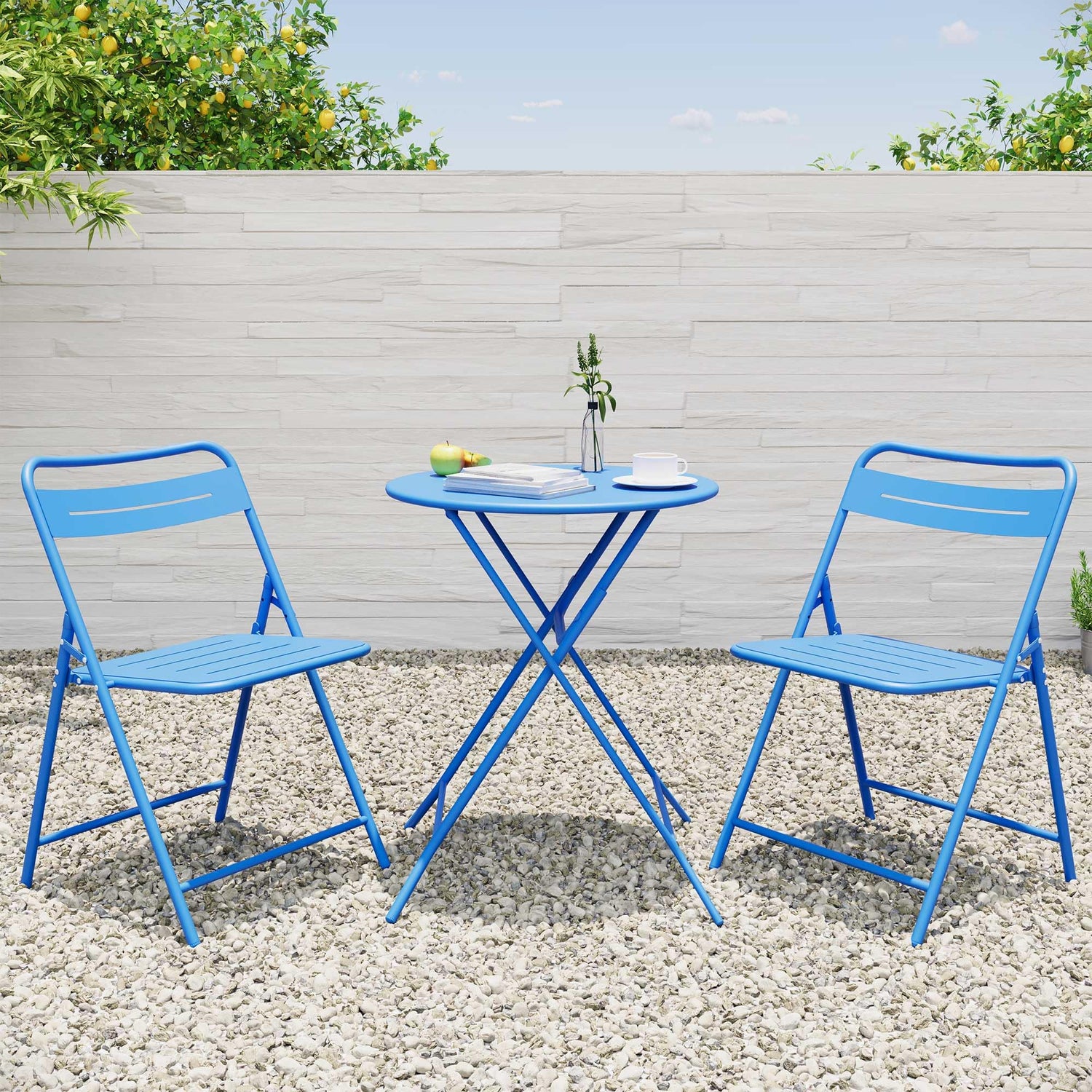 LAUSAINT HOME 3-Piece Steel Folding Bistro Set, Premium Weather-Resistant Patio Table &amp; 2 Chairs