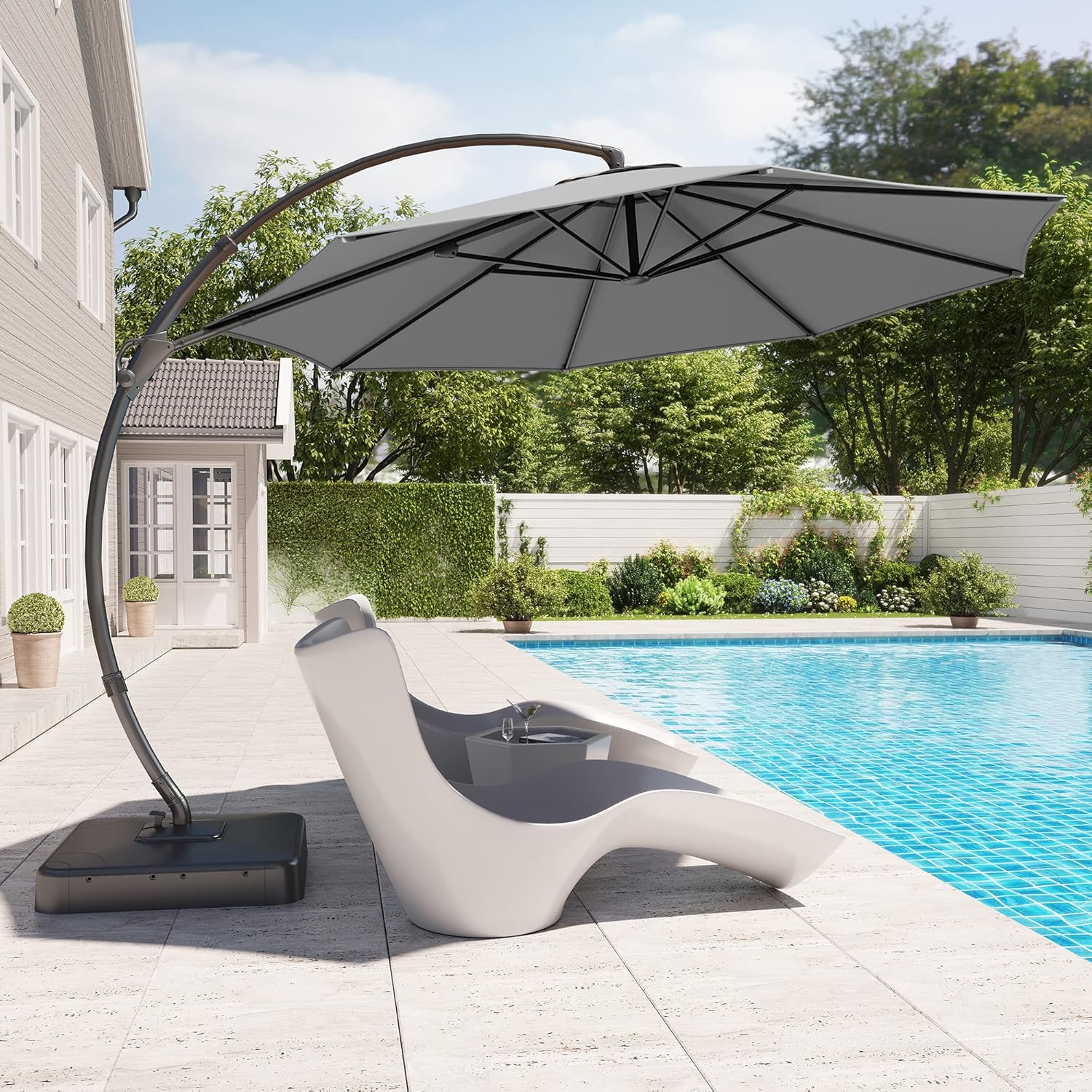 LAUSAINT HOME Outdoor Patio Umbrella with Base Included, Large Sun Shade Cantilever Umbrella Deluxe Curvy