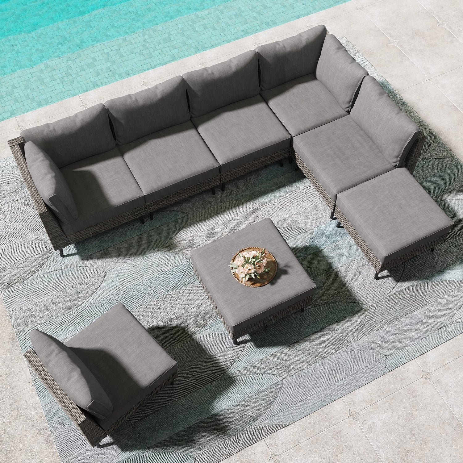LAUSAINT HOME Outdoor Patio Furniture, 6 Piece Outdoor Sectional Sofa PE Rattan Wicker Patio Conversation Sets, All Weather Patio Furniture Set with Thick Cushions for Garden, Backyard(Beige)