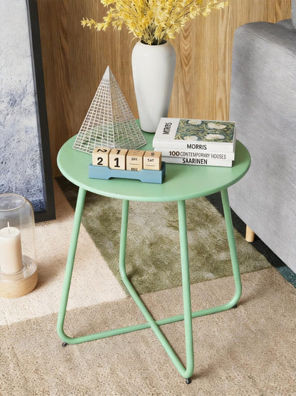 LAUSAINT HOME 18" Outdoor Side Table, Small Round Patio Table with Adjustable Footpads