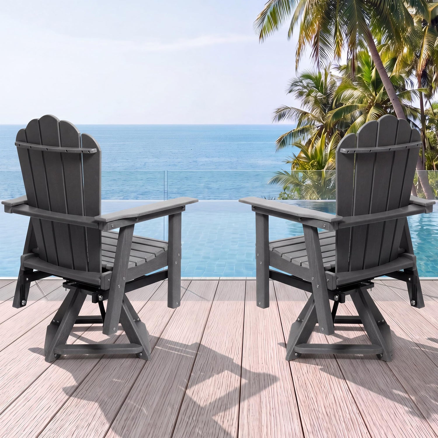 LAUSAINT HOME Swivel Adirondack Chair, Glider 360° Rotating Outdoor Patio HDPE Rocker Lounge Chair