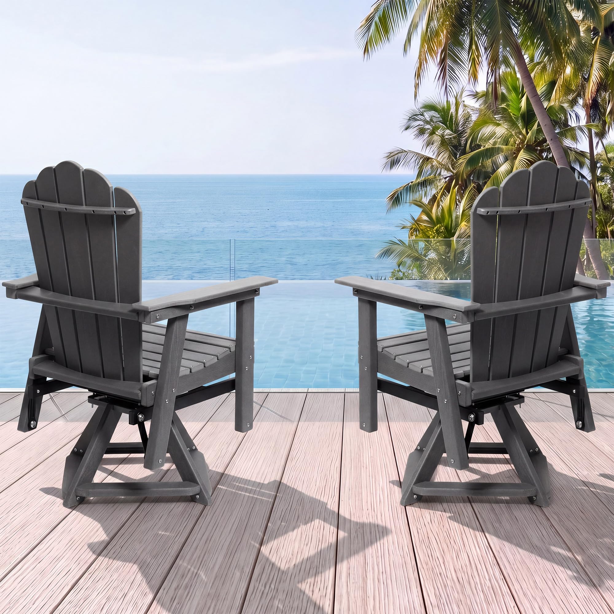 LAUSAINT HOME Swivel Adirondack Chair, Glider 360° Rotating Outdoor Patio HDPE Rocker Lounge Chair