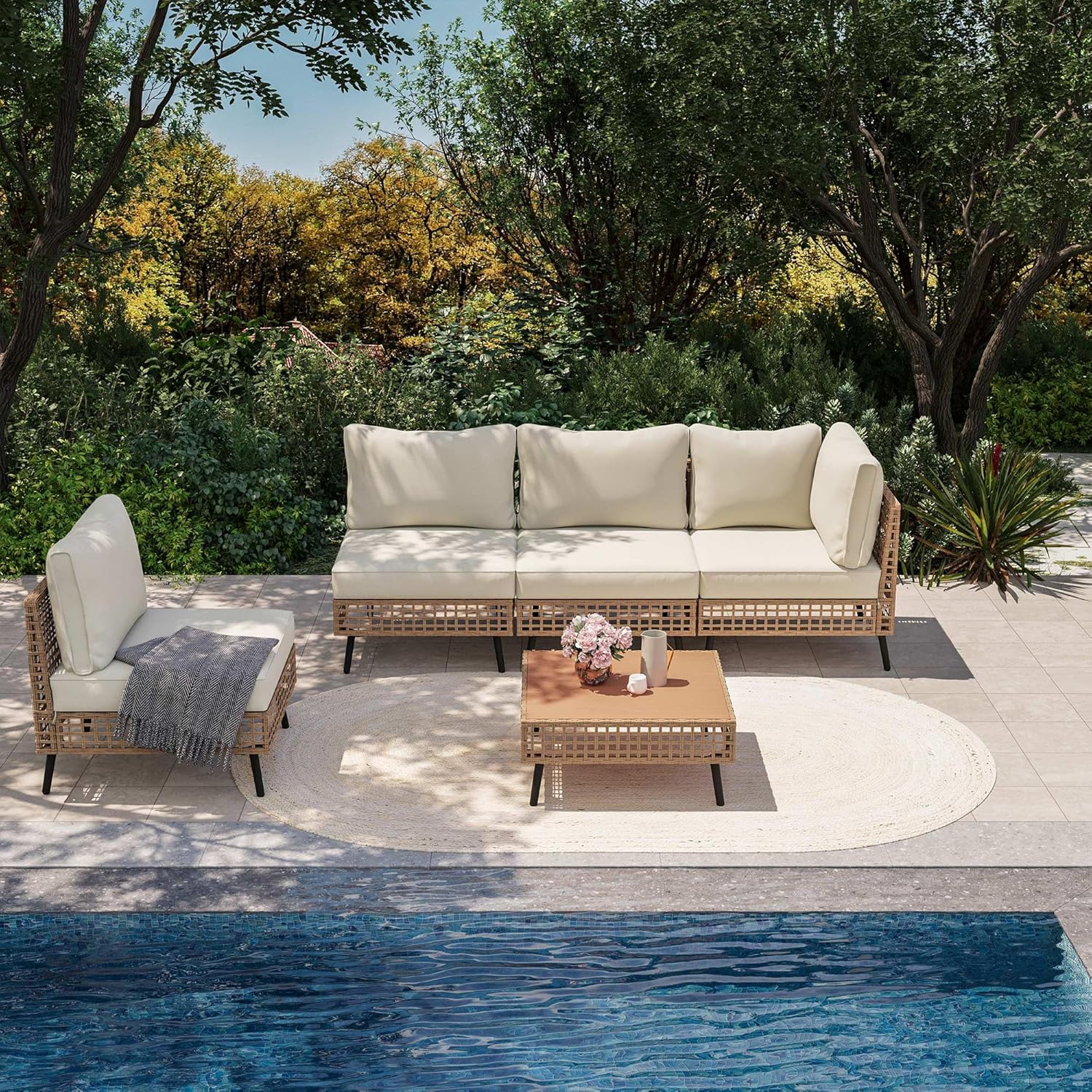 LAUSAINT HOME Outdoor Sectional Sofa Set All-Weather Patio Conversation Set with Thick Cushions