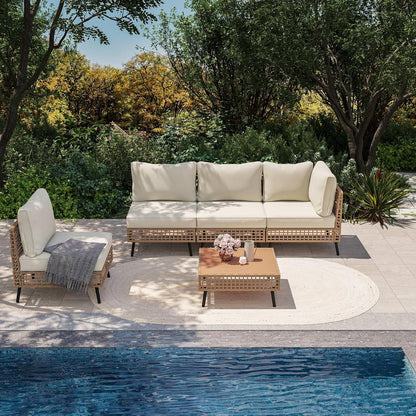 LAUSAINT HOME Outdoor Sectional Sofa Set All-Weather Patio Conversation Set with Thick Cushions