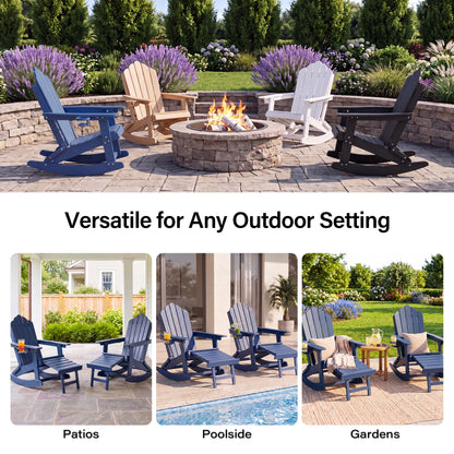 LAUSAINT HOME Folding Adirondack Rocking Chairs Set with Retractable Ottomans, 3-Position Adjustable Backrests and Cup Holders