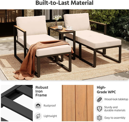 LAUSAINT HOME 5 Pieces Outdoor Conversation Set with Thick Cushions 2 Ottomans&amp;Side Table