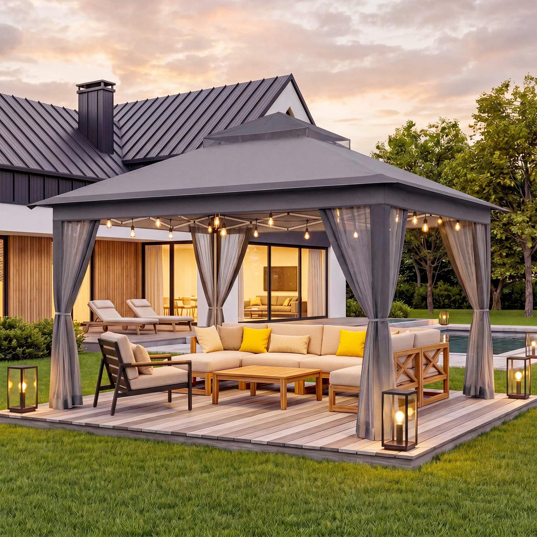 LAUSAINT HOME Pop Up Gazebo Canopy Tent with Mosquito Netting