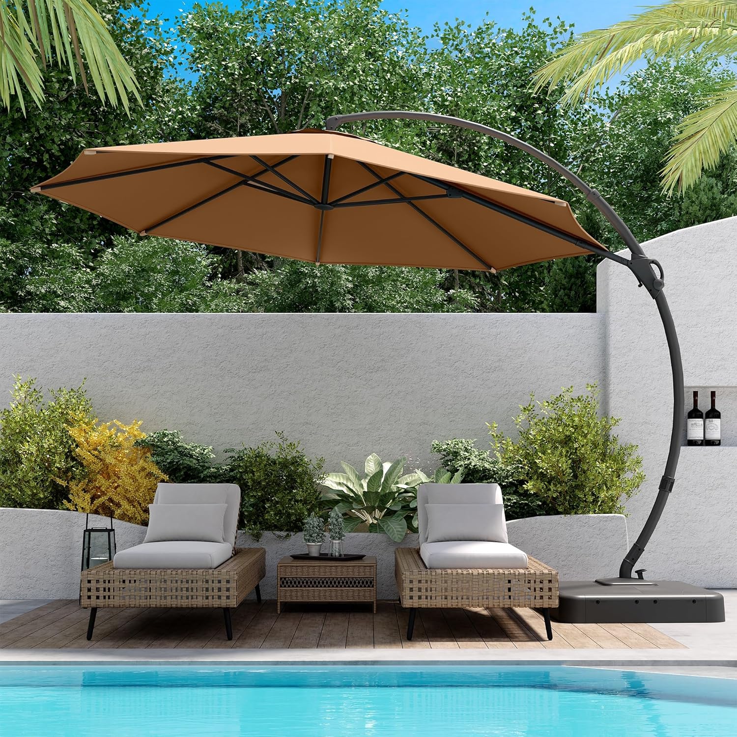 LAUSAINT HOME Outdoor Patio Umbrella with Base Included, Large Sun Shade Cantilever Umbrella Deluxe Curvy