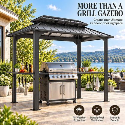 LAUSAINT HOME 5x8 FT Outdoor Grill Gazebo Canopy, BBQ Gazebo with 2-Tier Vented Top, 2 Durable Shelves &amp; Metal Frame Grill ShelterDark Gray